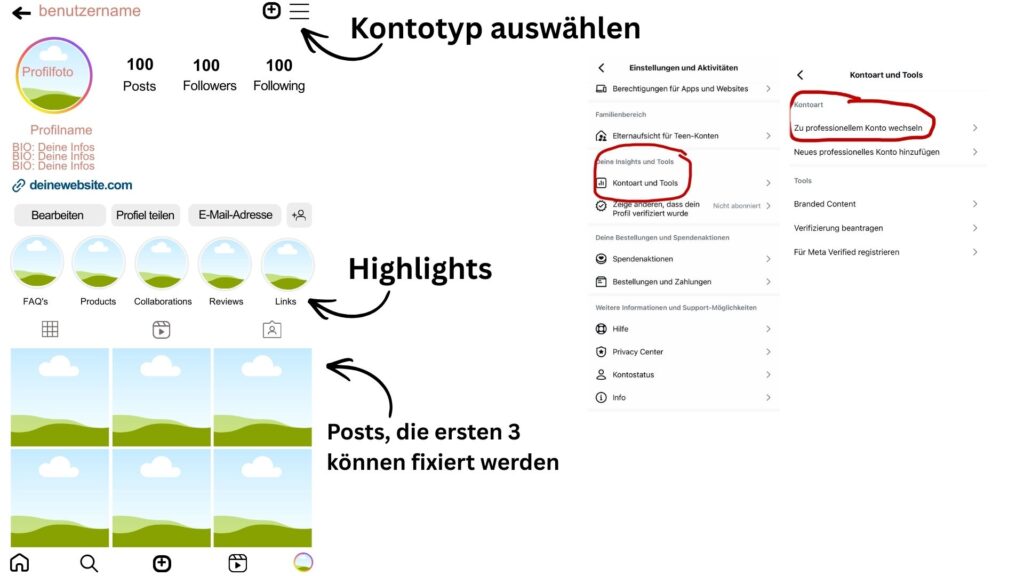Instagram-Profil Bio usw.