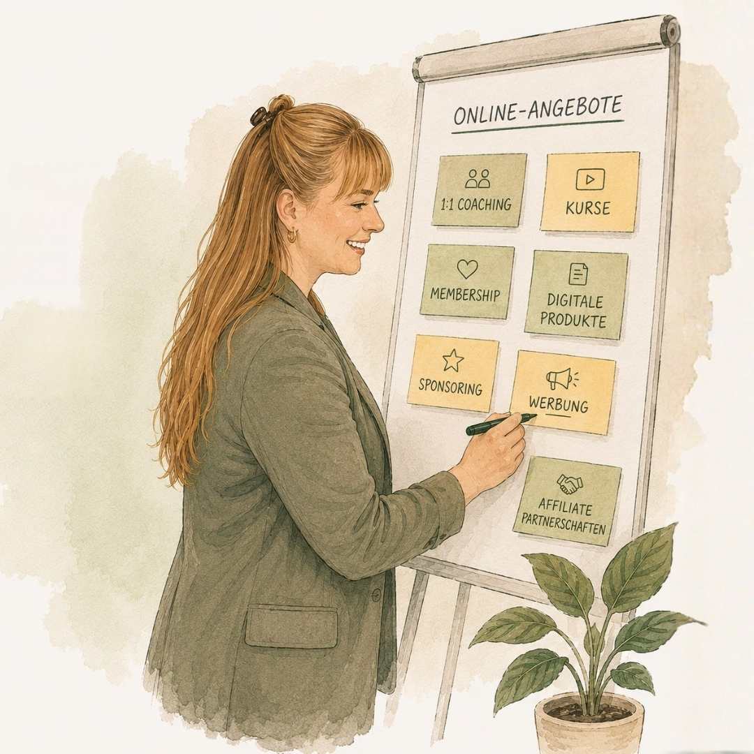 Frau am Flipchart – Online-Angebote skalieren