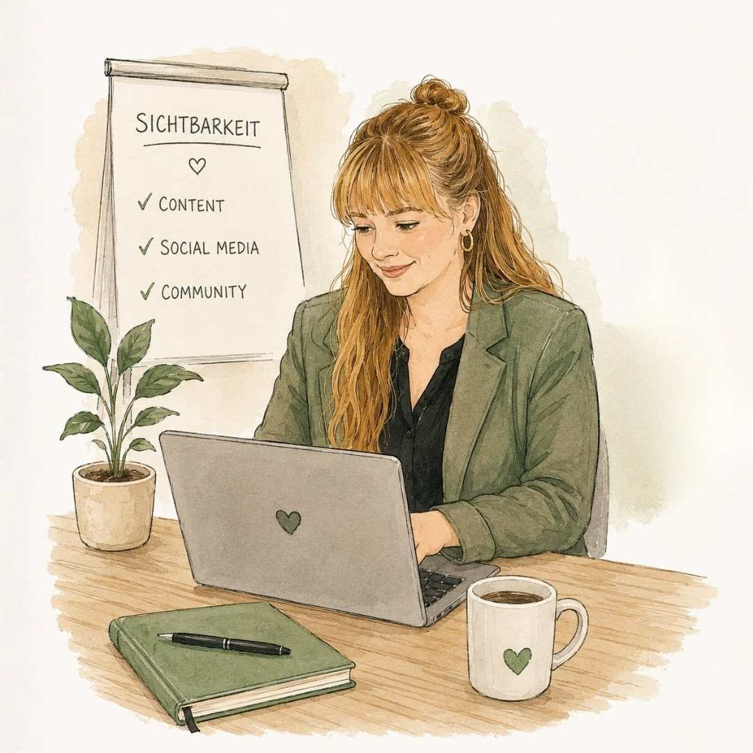 Frau am Laptop – Sichtbarkeit aufbauen