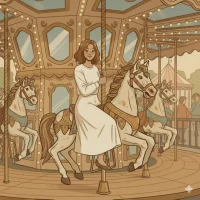 Fröhliche Elternmagnet auf Karussell, bezauberndes Kinder-Motiv, ideal für Eltern.