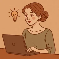 Intelligente Mutter denkt nach, Laptop, kreative Ideen, Elternmagnet Konzept, innovative Elternschaft.